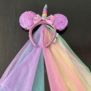 Purple Sequin Unicorn Headband with Rainbow Veil
